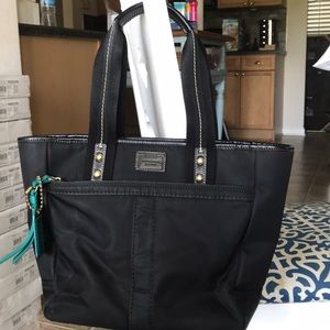 Coach black and teal bucket purse